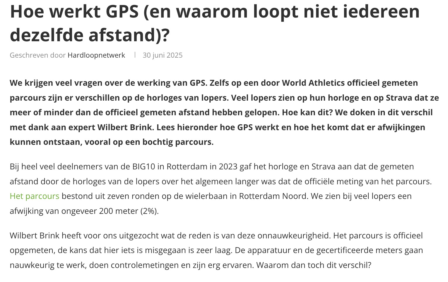 GPS-nauwkeurigheid op Hardloopnetwerk