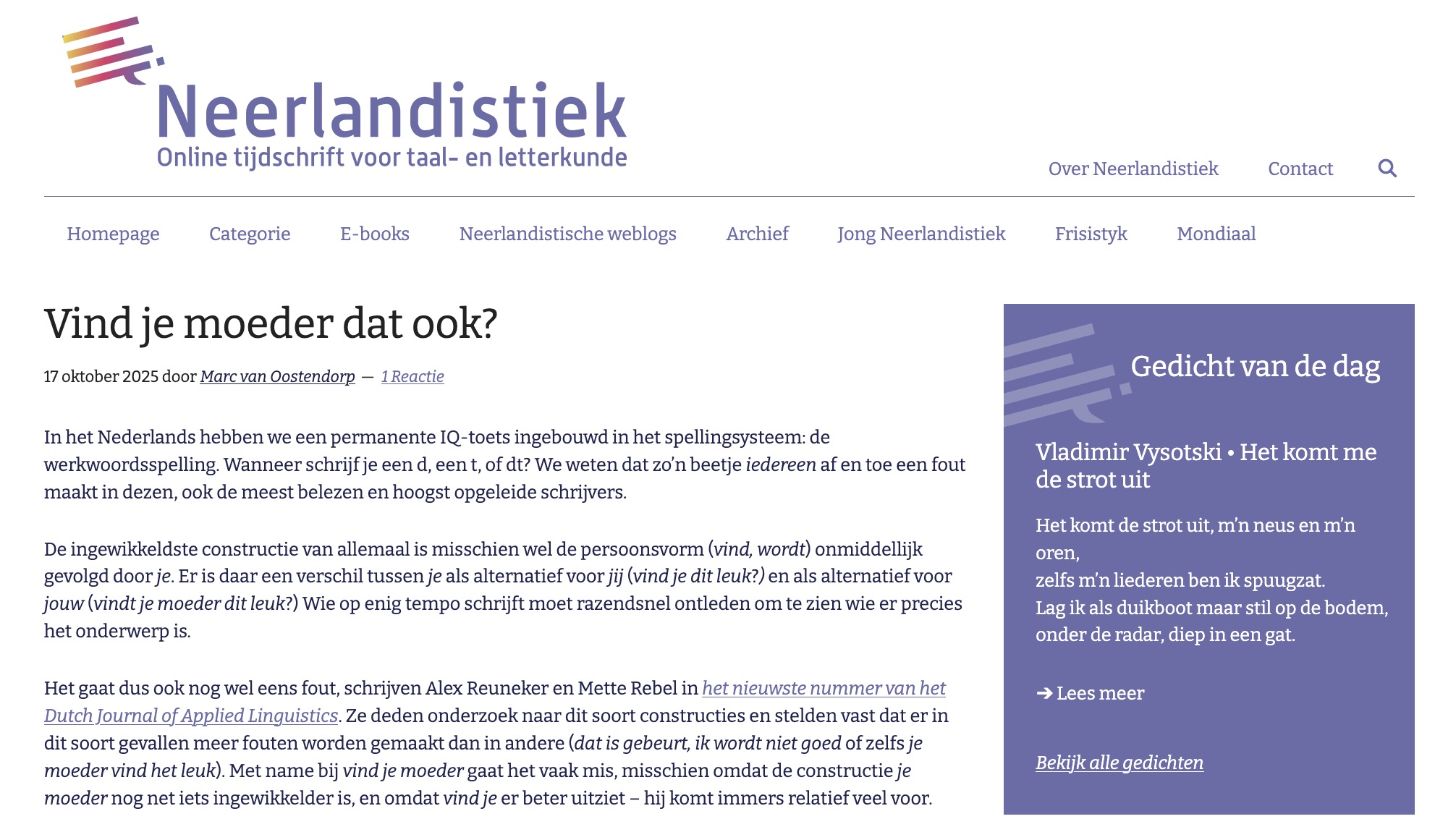 'Vind je moeder dat ook?': Tussen jij en jouw op Neerlandistiek