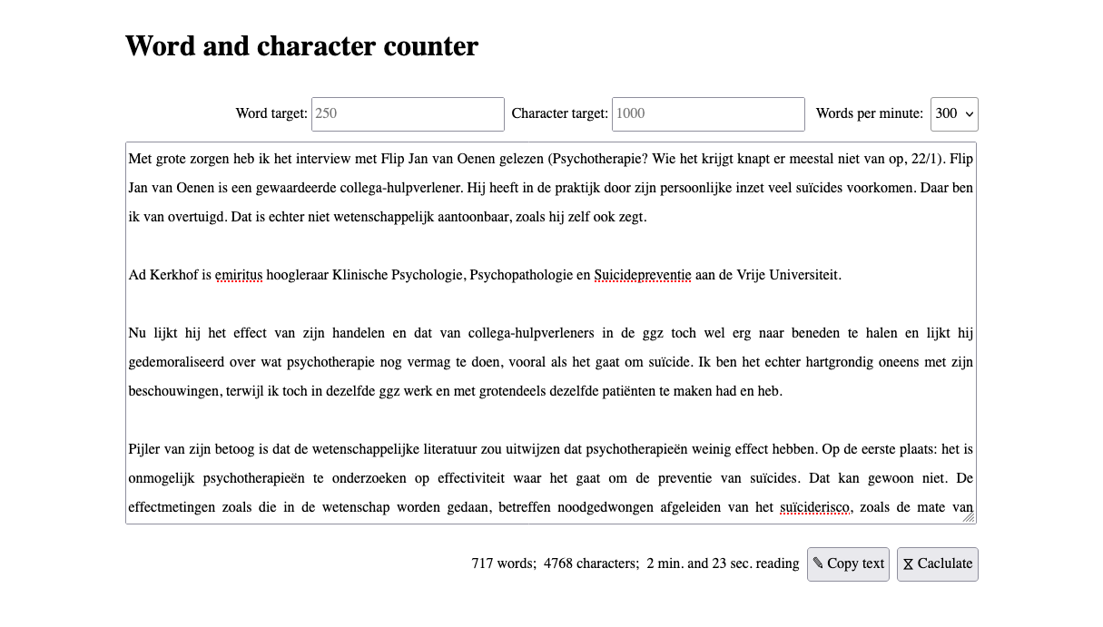 Reading time calculation