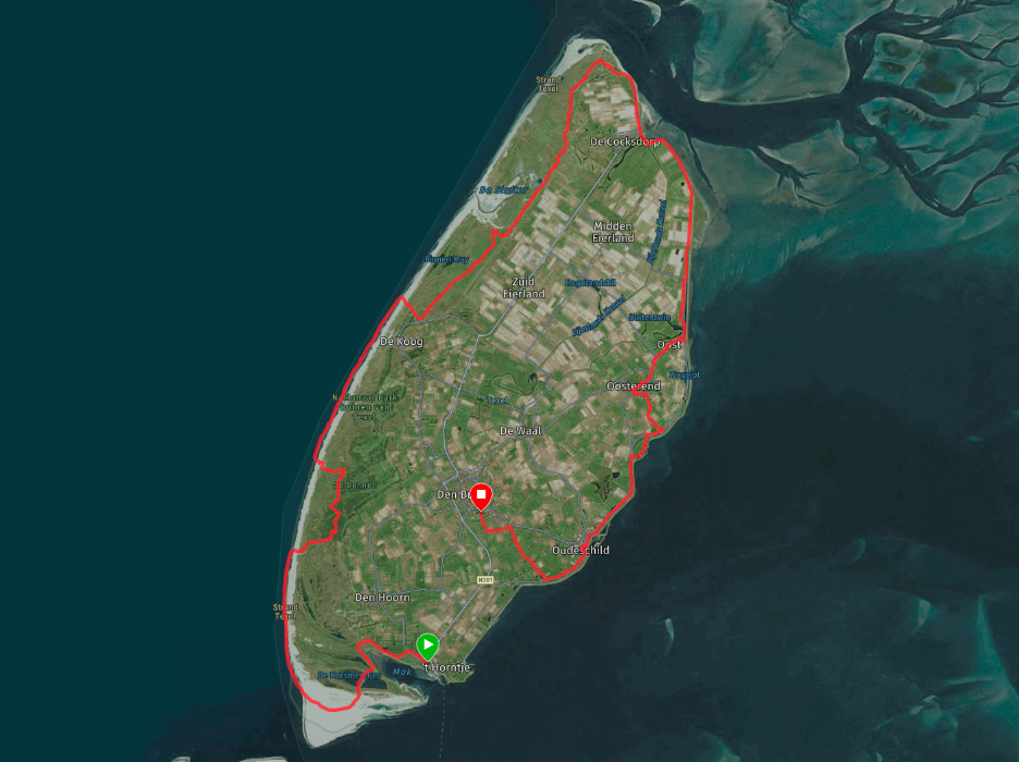 Het gelopen parcours van de Zestig van Texel