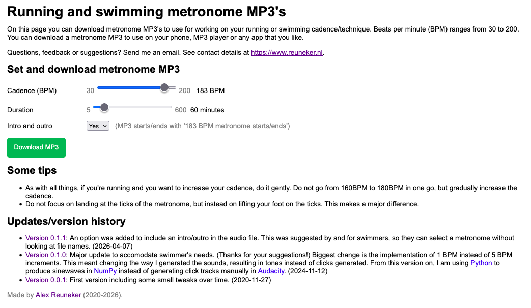 The new intro/outro option in the running and swimming metronome tool