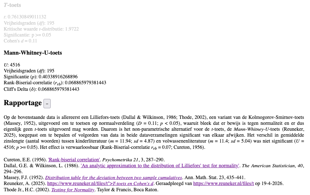 Resultaten van de Mann-Whitney-U-toets