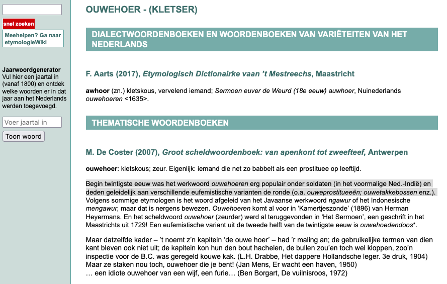 Ouwehoer in the Etymologiebank
