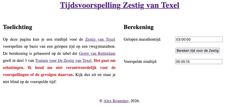 Zestig van Texel-calculator